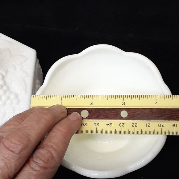 Indiana Colony Harvest Grapes milk glass candle holder and candy dish with lid - Picture 3 of 9